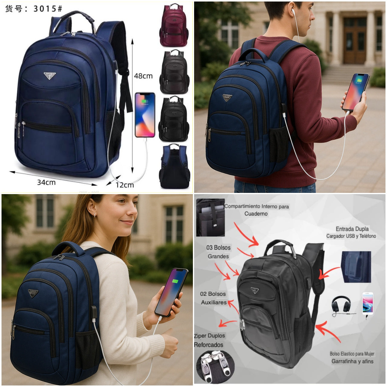 MOCHILA CON ENTRADA CABLE USB